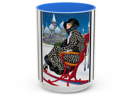 Elegant Winter Woman in Sleigh Colorful Mugs (11oz, 15oz)