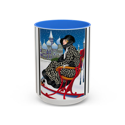 Elegant Winter Woman in Sleigh Colorful Mugs (11oz, 15oz)