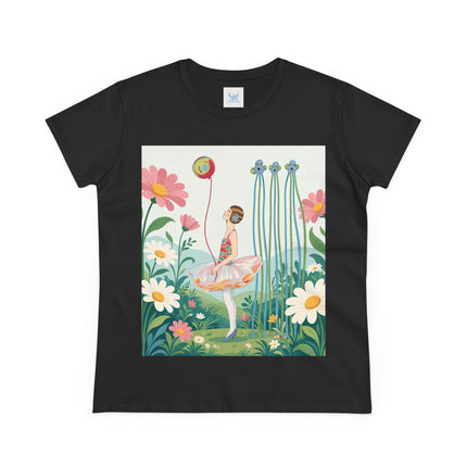 🌼🎈 The Garden Balloon Dancer Cotton Tee – Art Deco Floral Whimsy