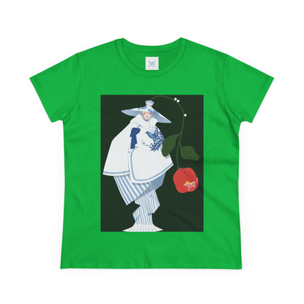 Blue & White Porcelain Geisha Women's Midweight Cotton Tee – Refined Elegance & Timeless Charm