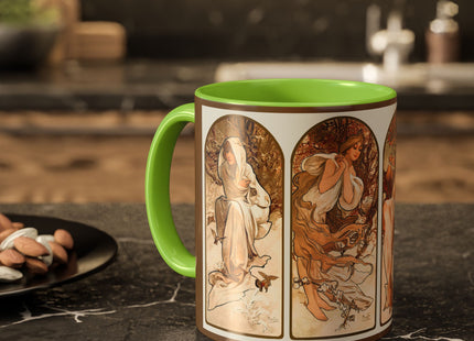 The Seasons by Alphonse Maria Mucha Colorful Mugs (11oz, 15oz)