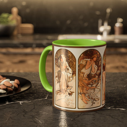 The Seasons by Alphonse Maria Mucha Colorful Mugs (11oz, 15oz)