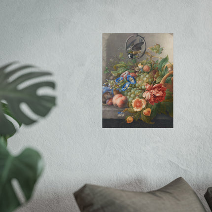 Still Life With Flowers, Fruit, A Great Tit And A Mouse by Herman Henstenburgh Fine Art Posters