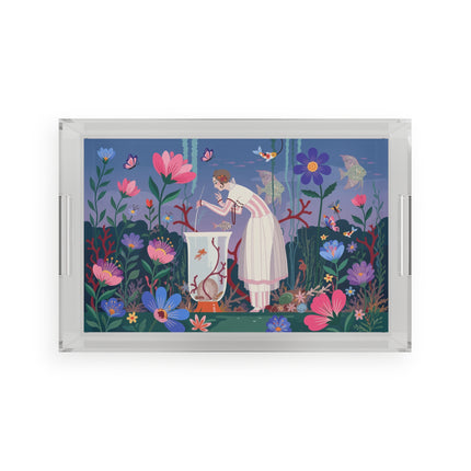 🐠🌸 The Enchanted Aquarium Garden Acrylic Serving Tray – Art Deco Underwater Fantasy