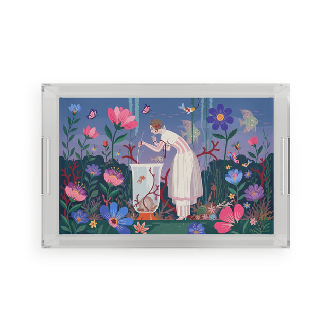 🐠🌸 The Enchanted Aquarium Garden Acrylic Serving Tray – Art Deco Underwater Fantasy