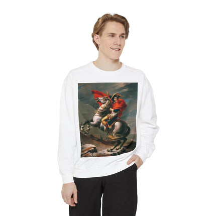 Napoleon Crossing the Alps by Jacques-Louis David Unisex Garment-Dyed Sweatshirt