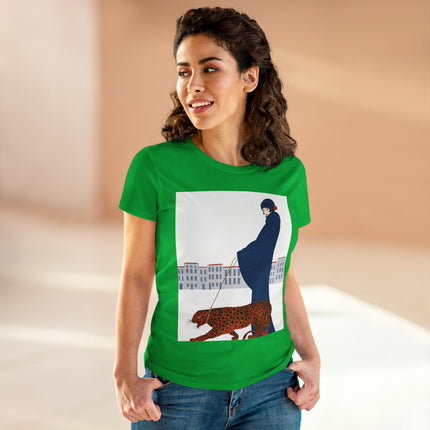 🐆🖤 The Lady With The Leopard Cotton Tee – Art Deco Fashion Illustration