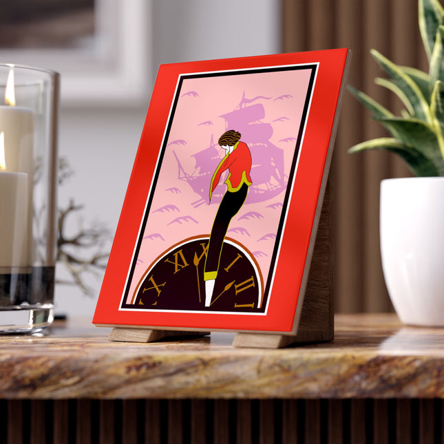 Woman Waiting for her Beloved at 1:59 by Kobayashi Kaichi Ceramic Tile