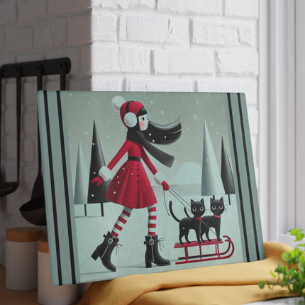 Red Sled & Curious Cats Glass Cutting Board