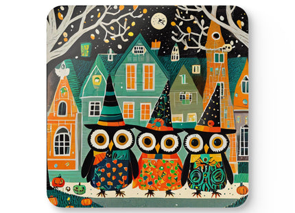 Night of the Trick-or-Treating Owlets Corkwood Coaster Set
