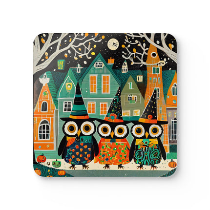 Night of the Trick-or-Treating Owlets Corkwood Coaster Set