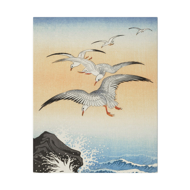 Five Seagulls Above Turbulent Sea by Ohara Koson – Japanese Seascape