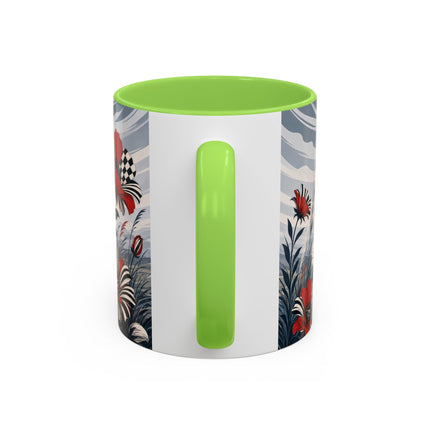 ☔🌹 The Scarlet Checkerboard Rainstorm Colorful Mug – Art Deco Floral Elegance
