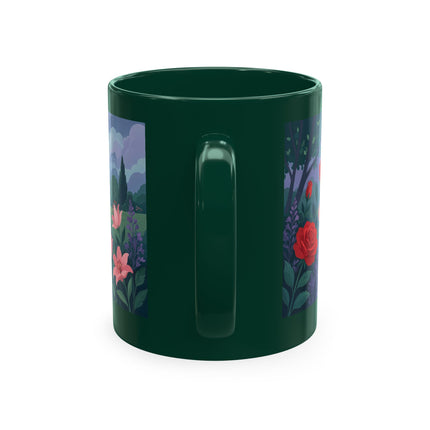 🌹💌 The Lady Blowing Kisses In The Rose Garden Ceramic Mug – Art Deco Floral Romance