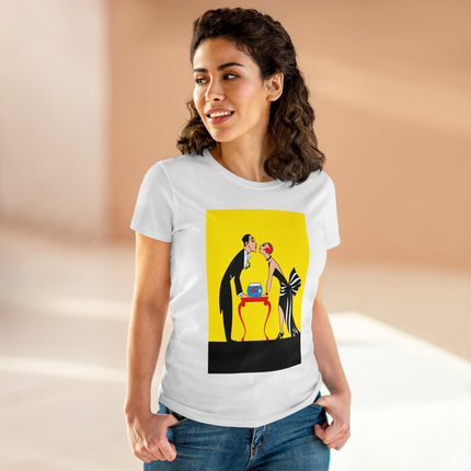 Moment of Elegance: A Passionate Embrace Amidst Golden Splendor Women's Midweight Cotton Tee