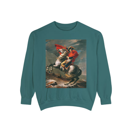 Napoleon Crossing the Alps by Jacques-Louis David Unisex Garment-Dyed Sweatshirt