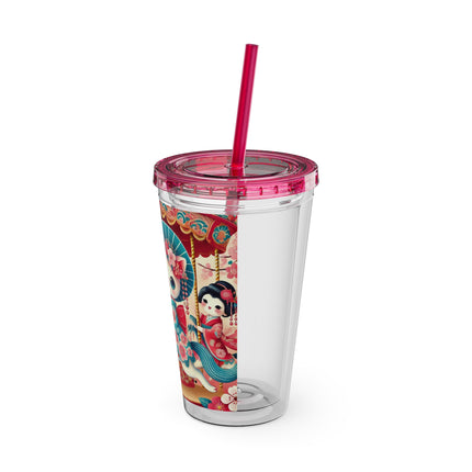 Geisha Kitten's Enchanted Carousel Ride Sunsplash Tumbler with Straw, 16oz