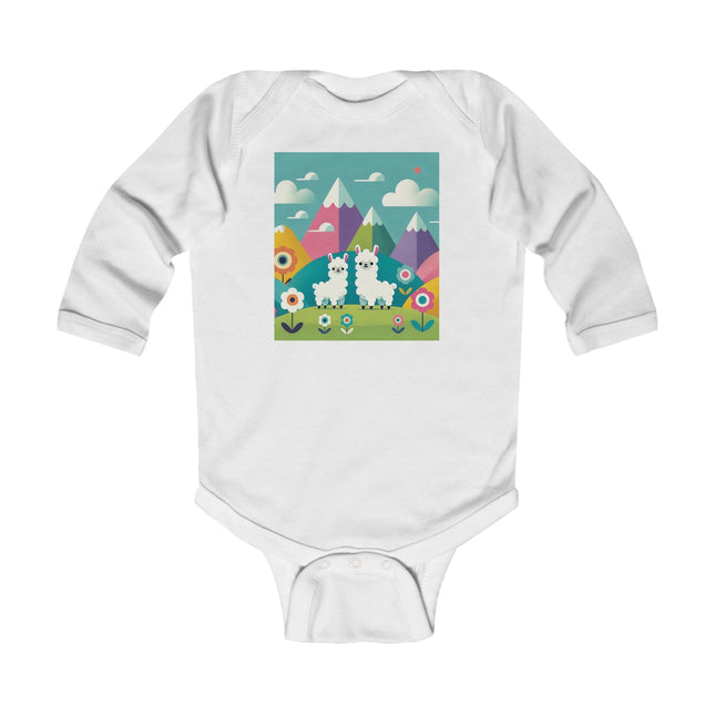 Alpine Alpaca Adventure Baby Long Sleeve Bodysuit – Whimsical Andes Alpaca Mountain Design
