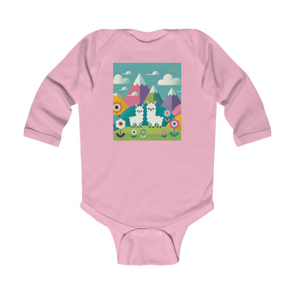 Alpine Alpaca Adventure Baby Long Sleeve Bodysuit – Whimsical Andes Alpaca Mountain Design