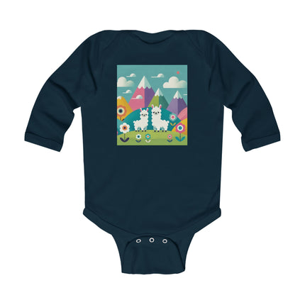 Alpine Alpaca Adventure Baby Long Sleeve Bodysuit – Whimsical Andes Alpaca Mountain Design