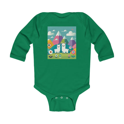Alpine Alpaca Adventure Baby Long Sleeve Bodysuit – Whimsical Andes Alpaca Mountain Design