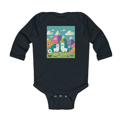 Alpine Alpaca Adventure Baby Long Sleeve Bodysuit – Whimsical Andes Alpaca Mountain Design