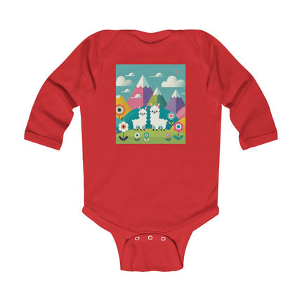 Alpine Alpaca Adventure Baby Long Sleeve Bodysuit – Whimsical Andes Alpaca Mountain Design
