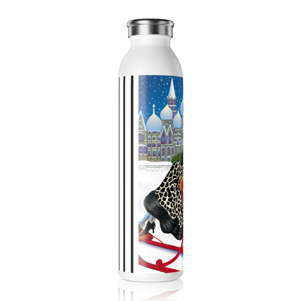 Elegant Winter Woman in Sleigh Slim Water Bottle