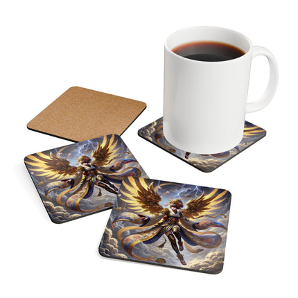 Valkyrie Descending Through Storm Corkwood Coaster Set