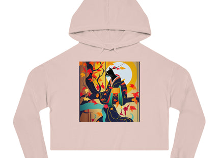 Black Cat in Kimono Women’s Cropped Hooded Sweatshirt