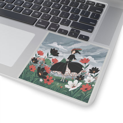 🌧️🌺 The Stormy Flower Walk Kiss-Cut Stickers – Art Deco Floral Fashion