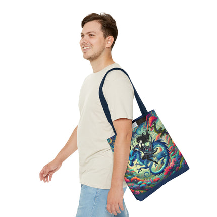 Mystic Guardian of the Sky Tote Bag – Warrior Fairy & Turquoise Dragon