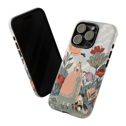 🌹🐈 The Lady And Puss In Boots Phone Case – Art Deco Floral Whimsy