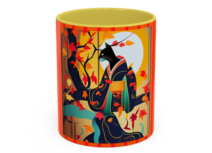 Black Cat in Kimono Colorful Mugs, 11oz