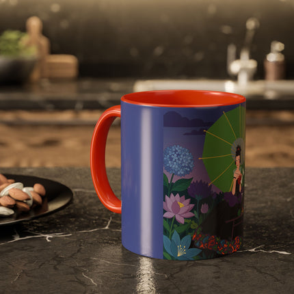 The Lady Of The Moonlit Needlework Colorful Mugs – Art Deco Crafting Elegance