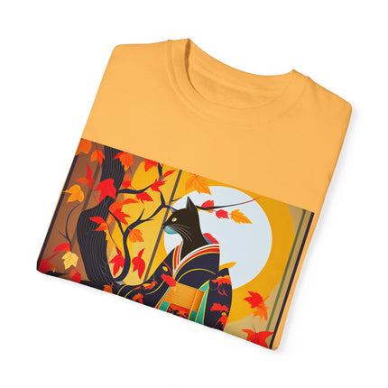 Black Cat in Kimono Unisex Garment-Dyed T-shirt