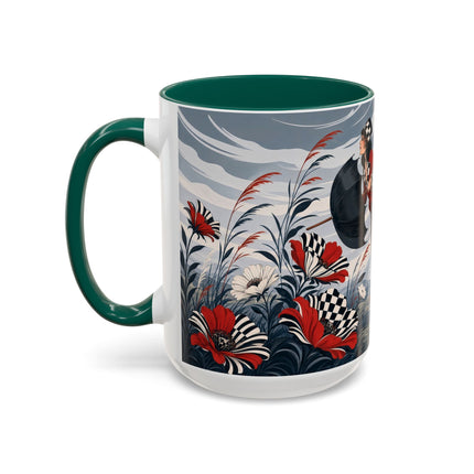 ☔🌹 The Scarlet Checkerboard Rainstorm Colorful Mug – Art Deco Floral Elegance
