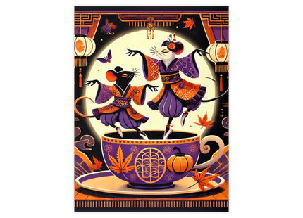 Theatrical Halloween Kabuki Mice on Teacup Ceramic Tile