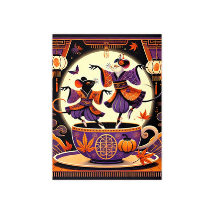Theatrical Halloween Kabuki Mice on Teacup Ceramic Tile