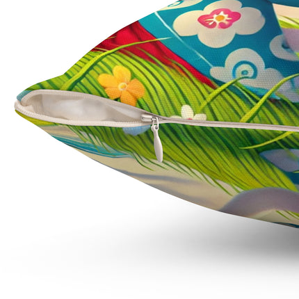 Geisha Kitten and the Dragon Kite Spun Polyester Square Pillow