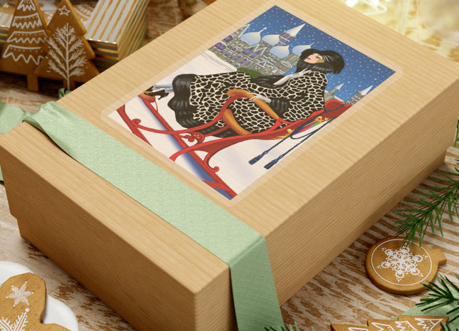 Elegant Winter Woman in Sleigh Kiss-Cut Stickers (4 Sizes)