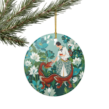 🐉🌿 The Dragon Keeper Ceramic Ornament – Art Deco Floral Fantasy