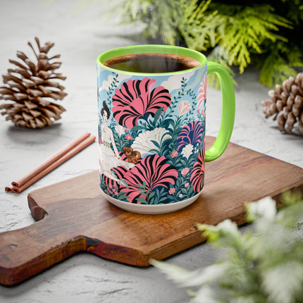 🌸🦋 The Enchanted Pink Blossom Retreat Colorful Mug – Art Deco Floral Whimsy