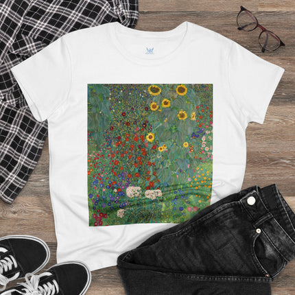 Farm Garden with Sunflowers by Gustav Klimt Women's Midweight Cotton Tee
