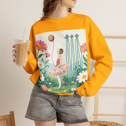 🌼🎈 The Garden Balloon Dancer Crewneck Sweatshirt – Art Deco Floral Whimsy