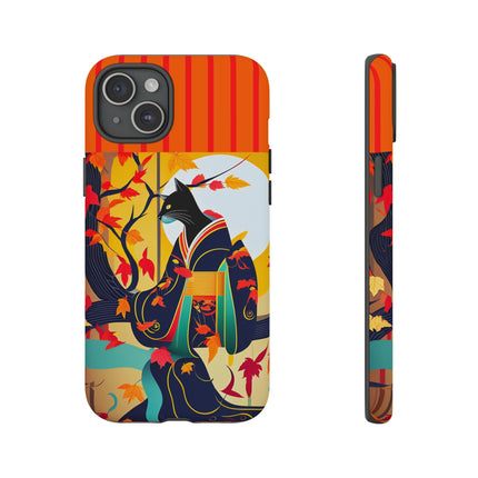 Black Cat in Kimono Phone Cases