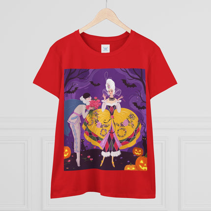 🎭🌹 The Harlequin Rose Masquerade Cotton Tee – Theatrical Halloween Romance