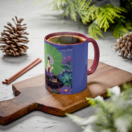 The Lady Of The Moonlit Needlework Colorful Mugs – Art Deco Crafting Elegance