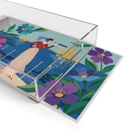 🌊🔭 The Lady Of The Seaside Lookout Acrylic Serving Tray – Art Deco Nautical Adventure