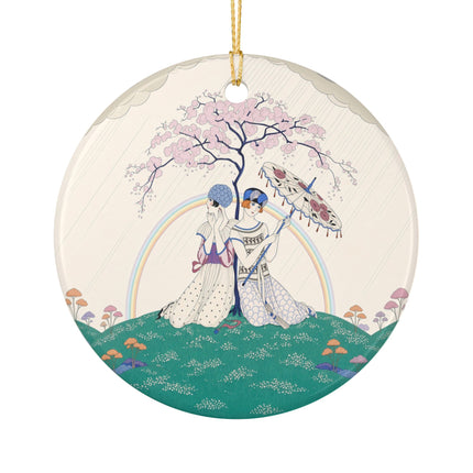 🌈☂️ Beneath The Rainbow Tree Ceramic Ornament – Art Deco Spring Fantasy